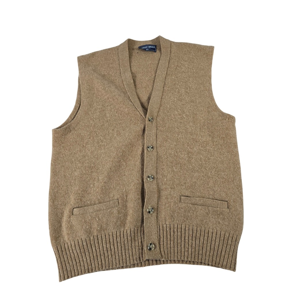 Robert Bruce Vintage Mens‎ XL Camel Tan Button Front Cardigan Sweater Vest USA